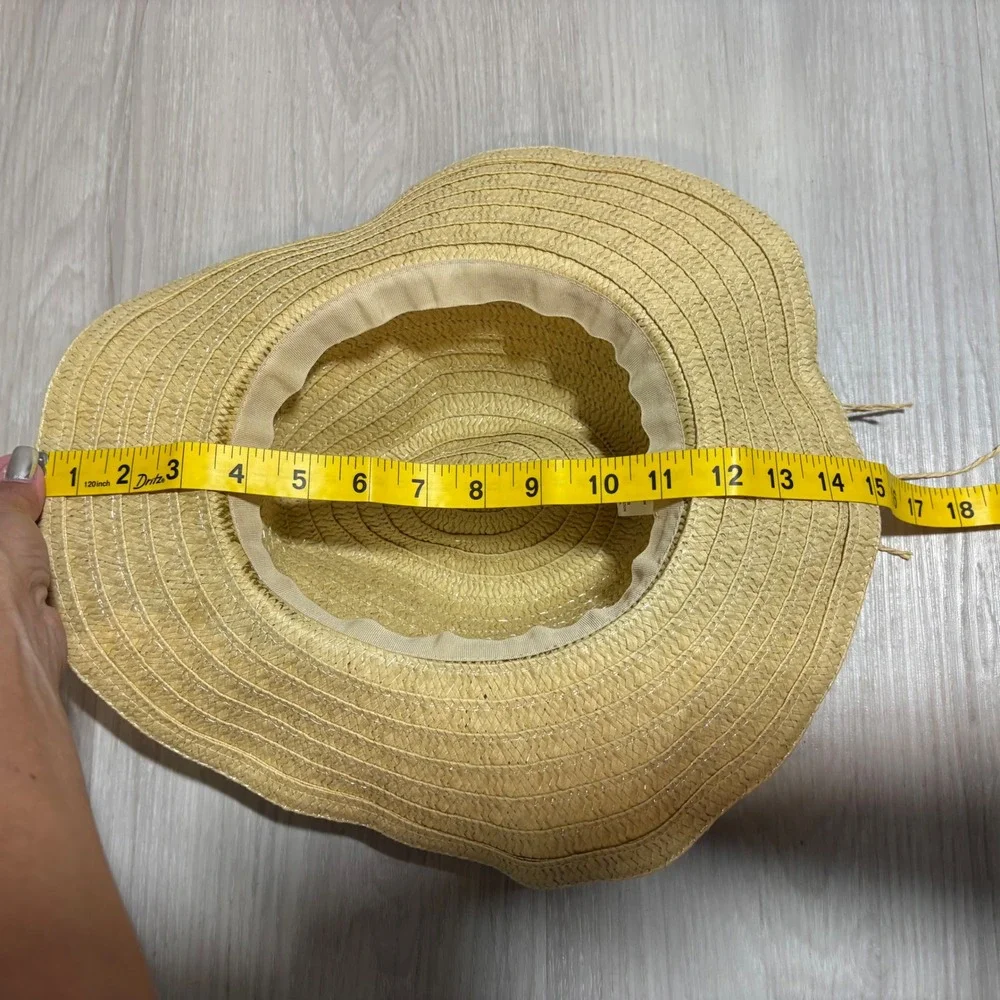 White Mountain Hat Womens Tan Straw Cowboy Hat Beaded Western Sun Hat OS